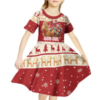 Sweden Christmas Kid Short Sleeve Dress God Jul Nordic Julbock - Wonder Print Shop