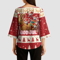 Sweden Christmas Kimono Sleeve Blouse God Jul Nordic Julbock - Wonder Print Shop