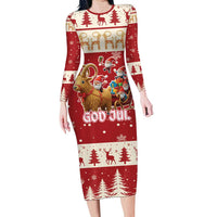 Sweden Christmas Long Sleeve Bodycon Dress God Jul Nordic Julbock - Wonder Print Shop