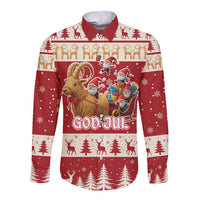 Sweden Christmas Long Sleeve Button Shirt God Jul Nordic Julbock - Wonder Print Shop