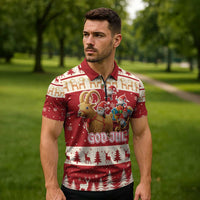 Sweden Christmas Zipper Polo Shirt God Jul Nordic Julbock - Wonder Print Shop