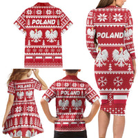 Poland Christmas Family Matching Long Sleeve Bodycon Dress and Hawaiian Shirt Emblem With Flag Style - Wonder Print Shop