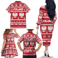 Poland Christmas Family Matching Off The Shoulder Long Sleeve Dress and Hawaiian Shirt Emblem With Flag Style - Wonder Print Shop
