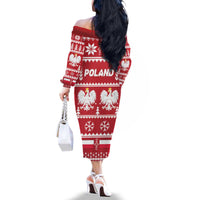 Poland Christmas Family Matching Off The Shoulder Long Sleeve Dress and Hawaiian Shirt Emblem With Flag Style - Wonder Print Shop
