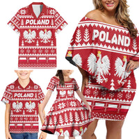 Poland Christmas Family Matching Off Shoulder Short Dress and Hawaiian Shirt Emblem With Flag Style - Wonder Print Shop