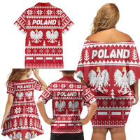 Poland Christmas Family Matching Off Shoulder Short Dress and Hawaiian Shirt Emblem With Flag Style - Wonder Print Shop