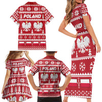 Poland Christmas Family Matching Short Sleeve Bodycon Dress and Hawaiian Shirt Emblem With Flag Style - Wonder Print Shop