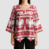 Poland Christmas Kimono Sleeve Blouse Emblem With Flag Style - Wonder Print Shop