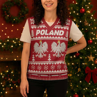 Poland Christmas Knitted V-Neck Vest Emblem With Flag Style - Wonder Print Shop