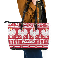 Poland Christmas Leather Tote Bag Emblem With Flag Style - Wonder Print Shop