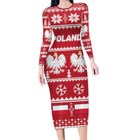 Poland Christmas Long Sleeve Bodycon Dress Emblem With Flag Style - Wonder Print Shop