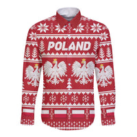 Poland Christmas Long Sleeve Button Shirt Emblem With Flag Style - Wonder Print Shop