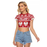 Poland Christmas Raglan Cropped T Shirt Emblem With Flag Style - Wonder Print Shop