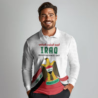 Iraq Independence Day Long Sleeve Polo Shirt Coat Of Arms With Flag Style