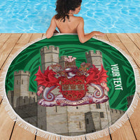 Personalized Caernarfonshire Wales Beach Blanket Caernarfon Castle and Emblem Celtic Style - Wonder Print Shop