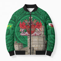 Personalized Caernarfonshire Wales Bomber Puffer Jacket Caernarfon Castle and Emblem Celtic Style - Wonder Print Shop