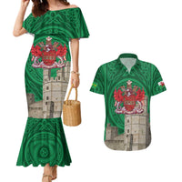 Personalized Caernarfonshire Wales Couples Matching Mermaid Dress and Hawaiian Shirt Caernarfon Castle and Emblem Celtic Style - Wonder Print Shop