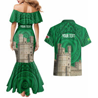 Personalized Caernarfonshire Wales Couples Matching Mermaid Dress and Hawaiian Shirt Caernarfon Castle and Emblem Celtic Style - Wonder Print Shop