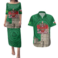 Personalized Caernarfonshire Wales Couples Matching Puletasi and Hawaiian Shirt Caernarfon Castle and Emblem Celtic Style - Wonder Print Shop
