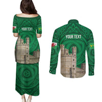 Personalized Caernarfonshire Wales Couples Matching Puletasi and Long Sleeve Button Shirt Caernarfon Castle and Emblem Celtic Style - Wonder Print Shop