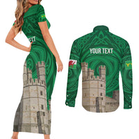 Personalized Caernarfonshire Wales Couples Matching Short Sleeve Bodycon Dress and Long Sleeve Button Shirt Caernarfon Castle and Emblem Celtic Style - Wonder Print Shop