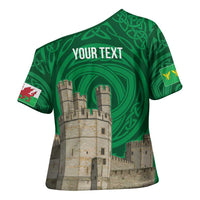 Personalized Caernarfonshire Wales Cross Shoulder Shirt Caernarfon Castle and Emblem Celtic Style - Wonder Print Shop