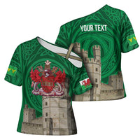 Personalized Caernarfonshire Wales Cross Shoulder Shirt Caernarfon Castle and Emblem Celtic Style - Wonder Print Shop