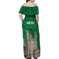 Personalized Caernarfonshire Wales Family Matching Off Shoulder Maxi Dress and Hawaiian Shirt Caernarfon Castle and Emblem Celtic Style - Wonder Print Shop