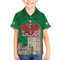 Personalized Caernarfonshire Wales Family Matching Short Sleeve Bodycon Dress and Hawaiian Shirt Caernarfon Castle and Emblem Celtic Style - Wonder Print Shop