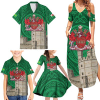 Personalized Caernarfonshire Wales Family Matching Summer Maxi Dress and Hawaiian Shirt Caernarfon Castle and Emblem Celtic Style - Wonder Print Shop