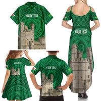 Personalized Caernarfonshire Wales Family Matching Summer Maxi Dress and Hawaiian Shirt Caernarfon Castle and Emblem Celtic Style - Wonder Print Shop