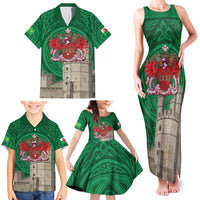Personalized Caernarfonshire Wales Family Matching Tank Maxi Dress and Hawaiian Shirt Caernarfon Castle and Emblem Celtic Style - Wonder Print Shop