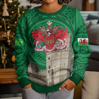 Personalized Caernarfonshire Wales Kid Ugly Christmas Sweater Caernarfon Castle and Emblem Celtic Style - Wonder Print Shop