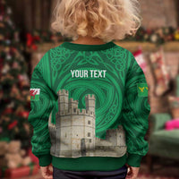 Personalized Caernarfonshire Wales Kid Ugly Christmas Sweater Caernarfon Castle and Emblem Celtic Style - Wonder Print Shop