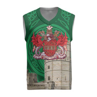 Personalized Caernarfonshire Wales Christmas Knitted V-Neck Vest Caernarfon Castle and Emblem Celtic Style - Wonder Print Shop