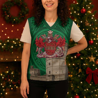 Personalized Caernarfonshire Wales Christmas Knitted V-Neck Vest Caernarfon Castle and Emblem Celtic Style - Wonder Print Shop