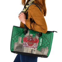 Personalized Caernarfonshire Wales Leather Tote Bag Caernarfon Castle and Emblem Celtic Style - Wonder Print Shop