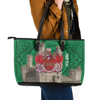 Personalized Caernarfonshire Wales Leather Tote Bag Caernarfon Castle and Emblem Celtic Style - Wonder Print Shop