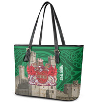 Personalized Caernarfonshire Wales Leather Tote Bag Caernarfon Castle and Emblem Celtic Style - Wonder Print Shop
