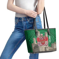 Personalized Caernarfonshire Wales Leather Tote Bag Caernarfon Castle and Emblem Celtic Style - Wonder Print Shop