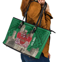 Personalized Caernarfonshire Wales Leather Tote Bag Caernarfon Castle and Emblem Celtic Style - Wonder Print Shop