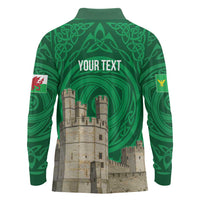 Personalized Caernarfonshire Wales Long Sleeve Polo Shirt Caernarfon Castle and Emblem Celtic Style - Wonder Print Shop