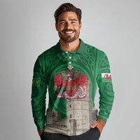Personalized Caernarfonshire Wales Long Sleeve Polo Shirt Caernarfon Castle and Emblem Celtic Style - Wonder Print Shop