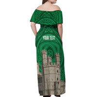 Personalized Caernarfonshire Wales Off Shoulder Maxi Dress Caernarfon Castle and Emblem Celtic Style - Wonder Print Shop