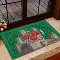Personalized Caernarfonshire Wales Rubber Doormat Caernarfon Castle and Emblem Celtic Style - Wonder Print Shop