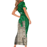 Personalized Caernarfonshire Wales Short Sleeve Bodycon Dress Caernarfon Castle and Emblem Celtic Style - Wonder Print Shop