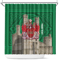 Personalized Caernarfonshire Wales Shower Curtain Caernarfon Castle and Emblem Celtic Style - Wonder Print Shop