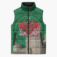 Personalized Caernarfonshire Wales Sleeveless Puffer Jacket Caernarfon Castle and Emblem Celtic Style - Wonder Print Shop