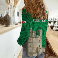 Personalized Caernarfonshire Wales Women Casual Shirt Caernarfon Castle and Emblem Celtic Style - Wonder Print Shop