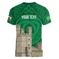 Personalized Caernarfonshire Wales Women V-Neck T-Shirt Caernarfon Castle and Emblem Celtic Style - Wonder Print Shop